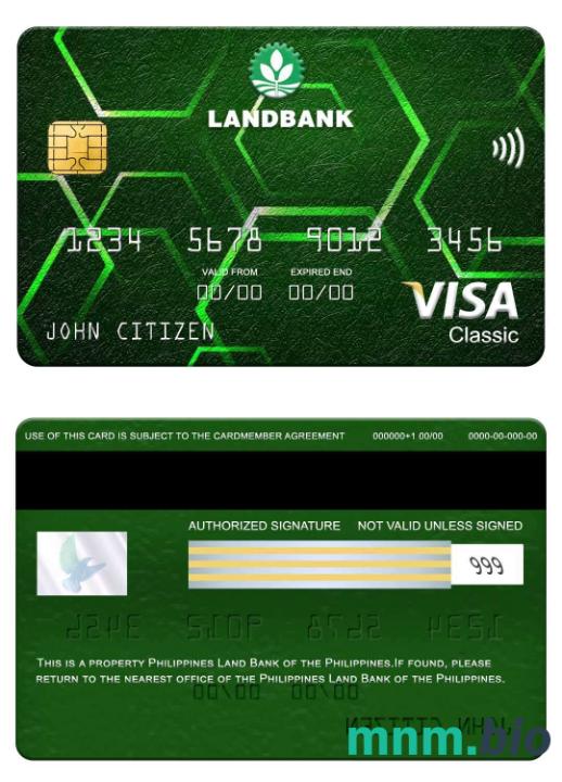 Philippines Land Bank of the Philippines visa klasyczny karta przykład w formacie PSD